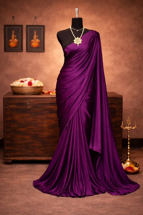 Wine purple luxe silk draped evening dress, cowl neckline and flowing skirt