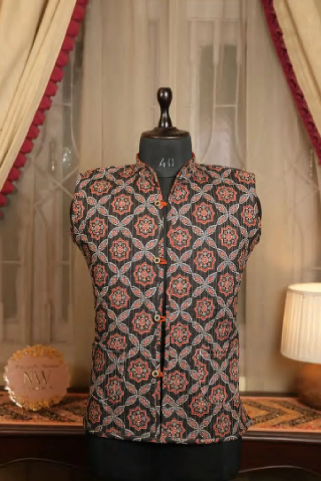 Floral Geometry Nehru Vest