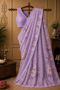 Lavender floral saree with short matching blouse