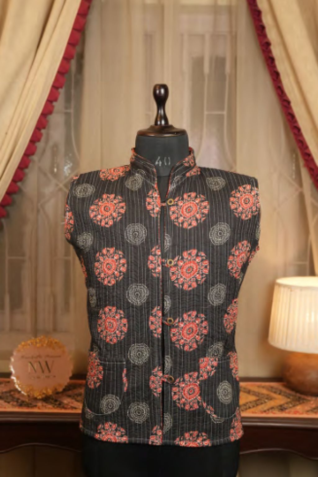 Midnight Bloom Nehru Vest