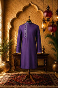 Midnight Plum Symphony kurta, long sleeve with vertical button trim and round neckline