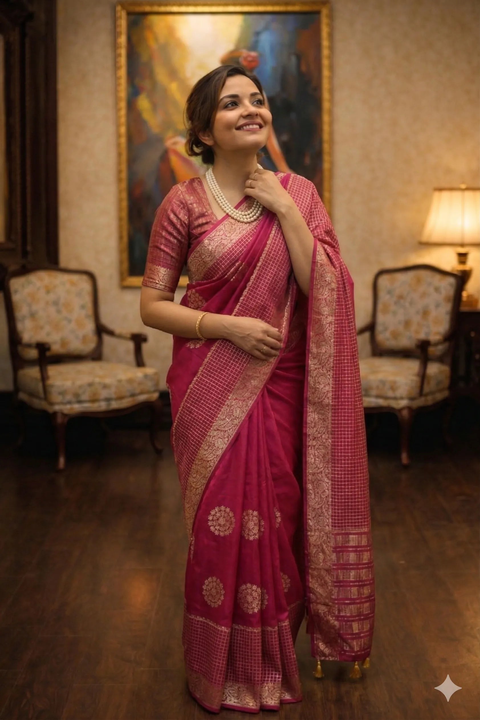 Pink Banarasi on Pure Crepe