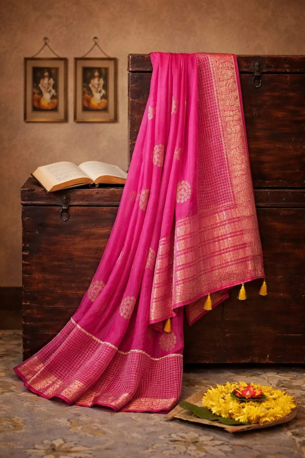 Pink Banarasi on Pure Crepe