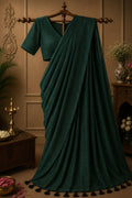 Royal Green Meher dark green draped sari with tassel trim